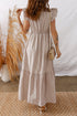Striped Flutter Sleeve Button Front Slit A Line Maxi Dress