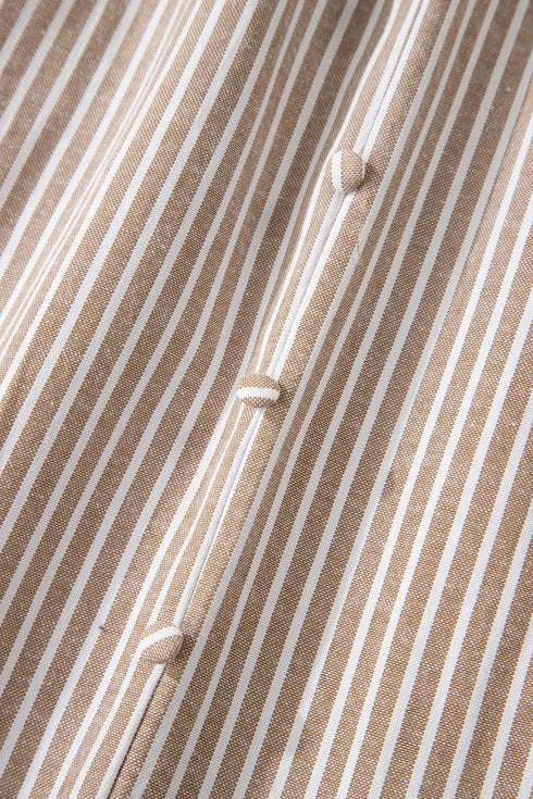 Striped Flutter Sleeve Button Front Slit A Line Maxi Dress