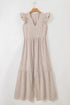 Striped Flutter Sleeve Button Front Slit A Line Maxi Dress