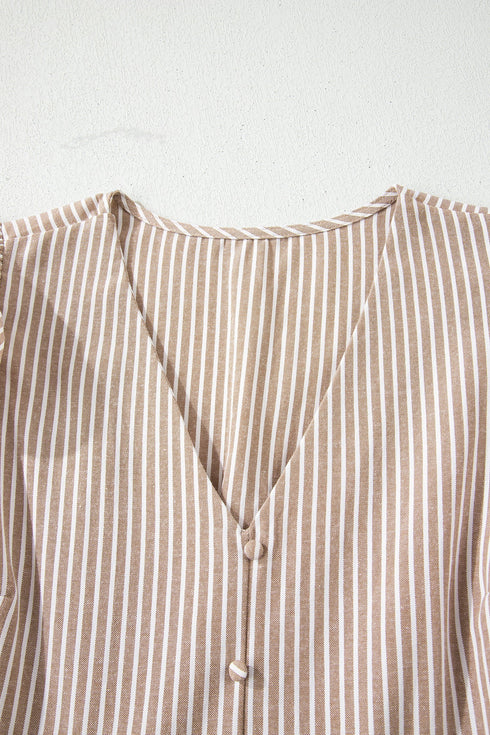 Striped Flutter Sleeve Button Front Slit A Line Maxi Dress