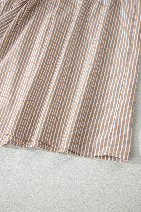 Striped Flutter Sleeve Button Front Slit A Line Maxi Dress