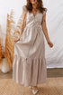 Striped Flutter Sleeve Button Front Slit A Line Maxi Dress