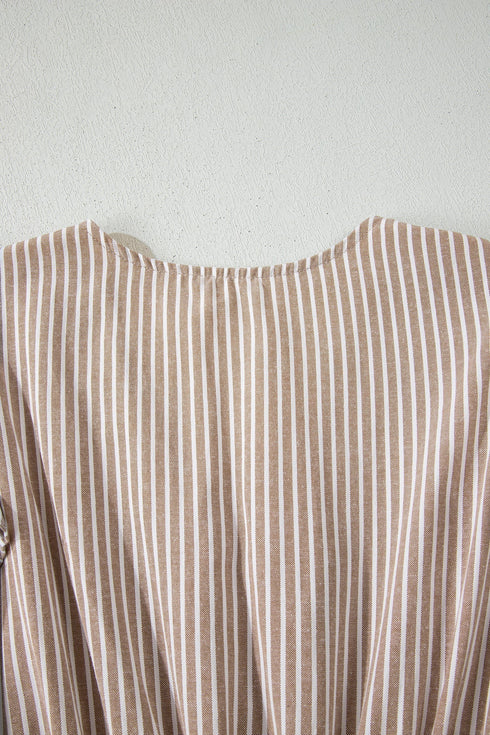 Striped Flutter Sleeve Button Front Slit A Line Maxi Dress