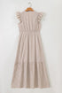 Striped Flutter Sleeve Button Front Slit A Line Maxi Dress