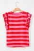 Striped Flutter Sleeve Round Neck Jersey Knit Top