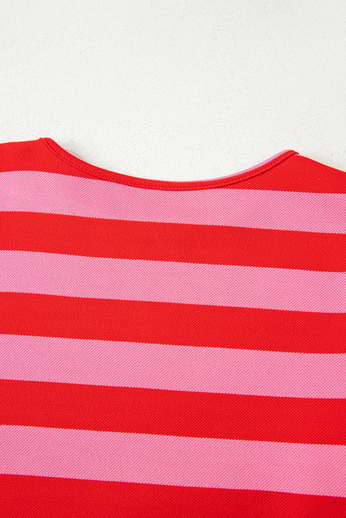 Striped Flutter Sleeve Round Neck Jersey Knit Top