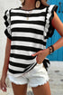 Striped Flutter Sleeve Round Neck Jersey Knit Top