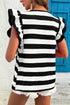 Striped Flutter Sleeve Round Neck Jersey Knit Top
