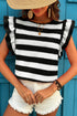 Striped Flutter Sleeve Round Neck Jersey Knit Top