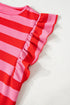 Striped Flutter Sleeve Round Neck Jersey Knit Top
