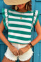 Striped Flutter Sleeve Round Neck Jersey Knit Top