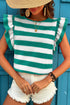 Striped Flutter Sleeve Round Neck Jersey Knit Top