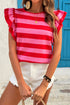 Striped Flutter Sleeve Round Neck Jersey Knit Top