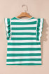 Striped Flutter Sleeve Round Neck Jersey Knit Top