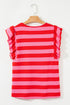 Striped Flutter Sleeve Round Neck Jersey Knit Top
