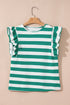 Striped Flutter Sleeve Round Neck Jersey Knit Top