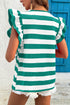 Striped Flutter Sleeve Round Neck Jersey Knit Top