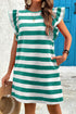 Striped Flutter Sleeve Round Neck Shift Mini Dress