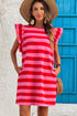 Striped Flutter Sleeve Round Neck Shift Mini Dress