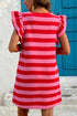 Striped Flutter Sleeve Round Neck Shift Mini Dress