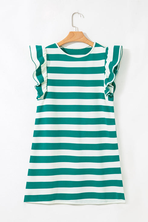 Striped Flutter Sleeve Round Neck Shift Mini Dress