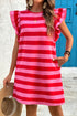 Striped Flutter Sleeve Round Neck Shift Mini Dress