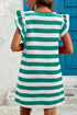Striped Flutter Sleeve Round Neck Shift Mini Dress