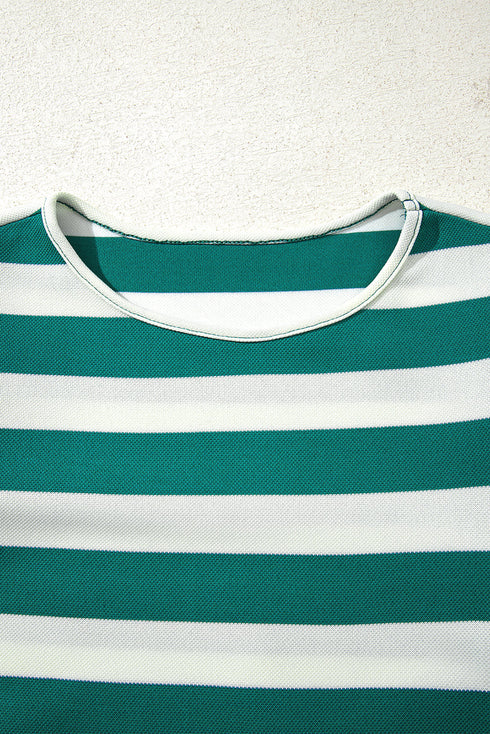 Striped Flutter Sleeve Round Neck Shift Mini Dress