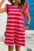 Striped Flutter Sleeve Round Neck Shift Mini Dress