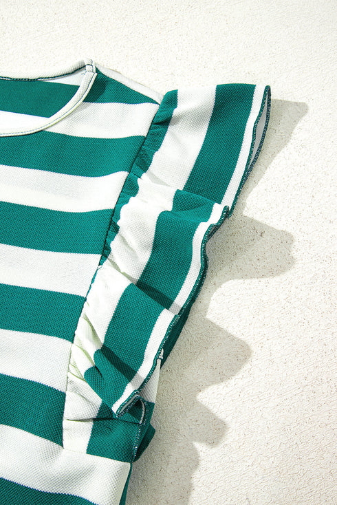 Striped Flutter Sleeve Round Neck Shift Mini Dress