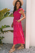 Striped Flutter Sleeve Smocked Bodice Tiered Maxi Dress