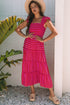 Striped Flutter Sleeve Smocked Bodice Tiered Maxi Dress