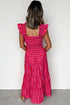 Striped Flutter Sleeve Smocked Bodice Tiered Maxi Dress