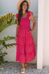 Striped Flutter Sleeve Smocked Bodice Tiered Maxi Dress