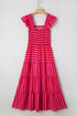 Striped Flutter Sleeve Smocked Bodice Tiered Maxi Dress