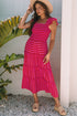 Striped Flutter Sleeve Smocked Bodice Tiered Maxi Dress