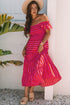 Striped Flutter Sleeve Smocked Bodice Tiered Maxi Dress