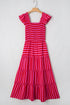 Striped Flutter Sleeve Smocked Bodice Tiered Maxi Dress
