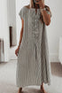 Striped Frill Detail Half Button Short Sleeve Maxi Dress