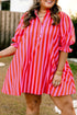 Striped Frilled Collar Button Neck Short Sleeve Mini Dress