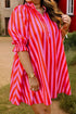 Striped Frilled Collar Button Neck Short Sleeve Mini Dress