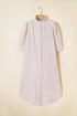 Striped Frilled Collar Half Sleeve Shirt Maxi Dress