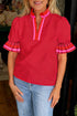 Striped Frilled Collar Ruffled Sleeve Southern Belle Blouse