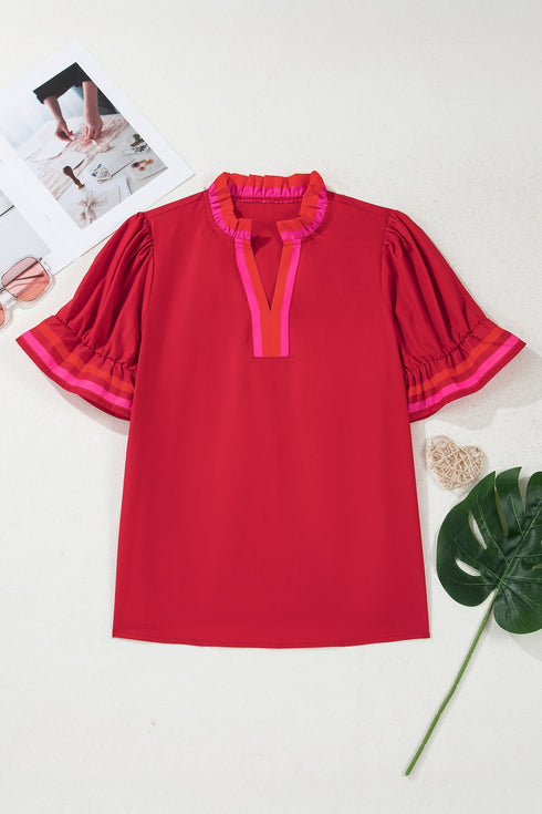 Striped Frilled Collar Ruffled Sleeve Southern Belle Blouse