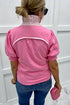 Striped Frilled Collar Short Sleeve Cotton Blend Blouse