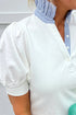 Striped Frilled Collar Short Sleeve Cotton Blend Blouse