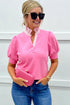 Striped Frilled Collar Short Sleeve Cotton Blend Blouse