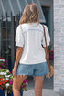 Striped Frilled Collar Short Sleeve Cotton Blend Blouse