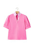 Striped Frilled Collar Short Sleeve Cotton Blend Blouse
