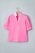 Striped Frilled Collar Short Sleeve Cotton Blend Blouse